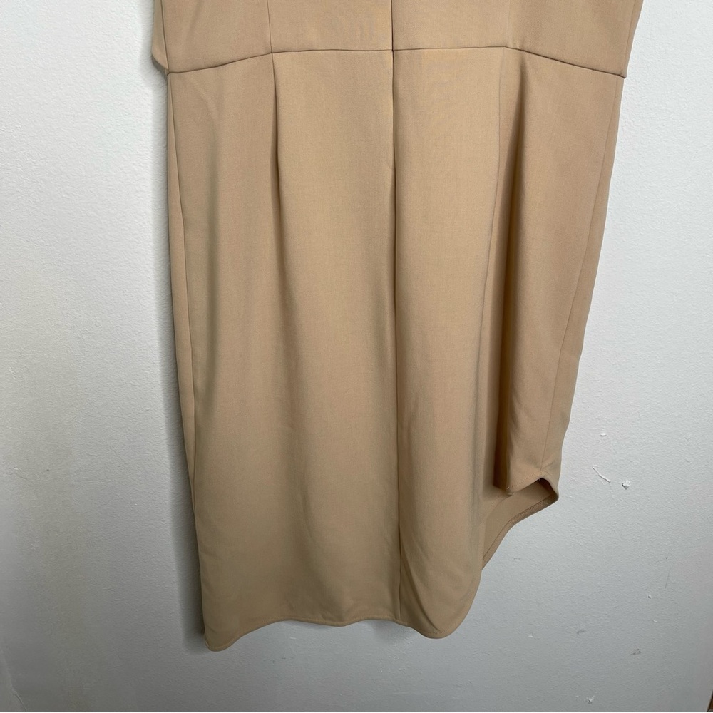 Halston Heritage Camel Drape Front Asymmetrical Hem Dress Sleeveless Size 4 - Picture 14 of 16